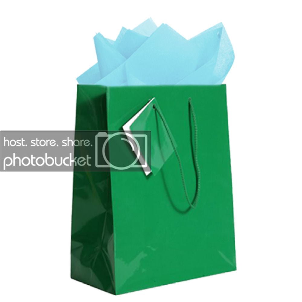 JAM Gift Bag Assortment, 2 Green Bags & Baby Blue Tissue Paper, 3/Pack