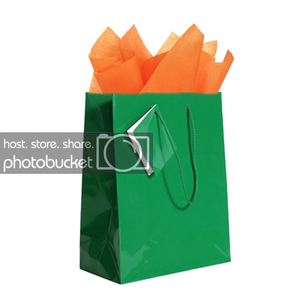 JAM Gift Bag Assortment, 2 Green Bags & Orange Tissue Paper, 3/Pack