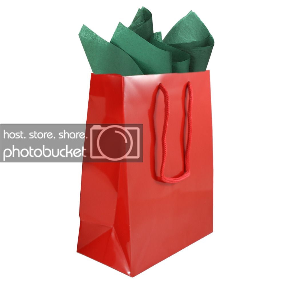 JAM Gift Bag Assortment, 2 Red Bags & Green Tissue Paper, 3/Pack