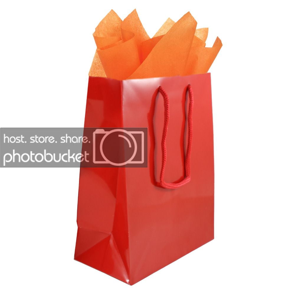 JAM Gift Bag Assortment, 2 Red Bags & Orange Tissue Paper, 3/Pack