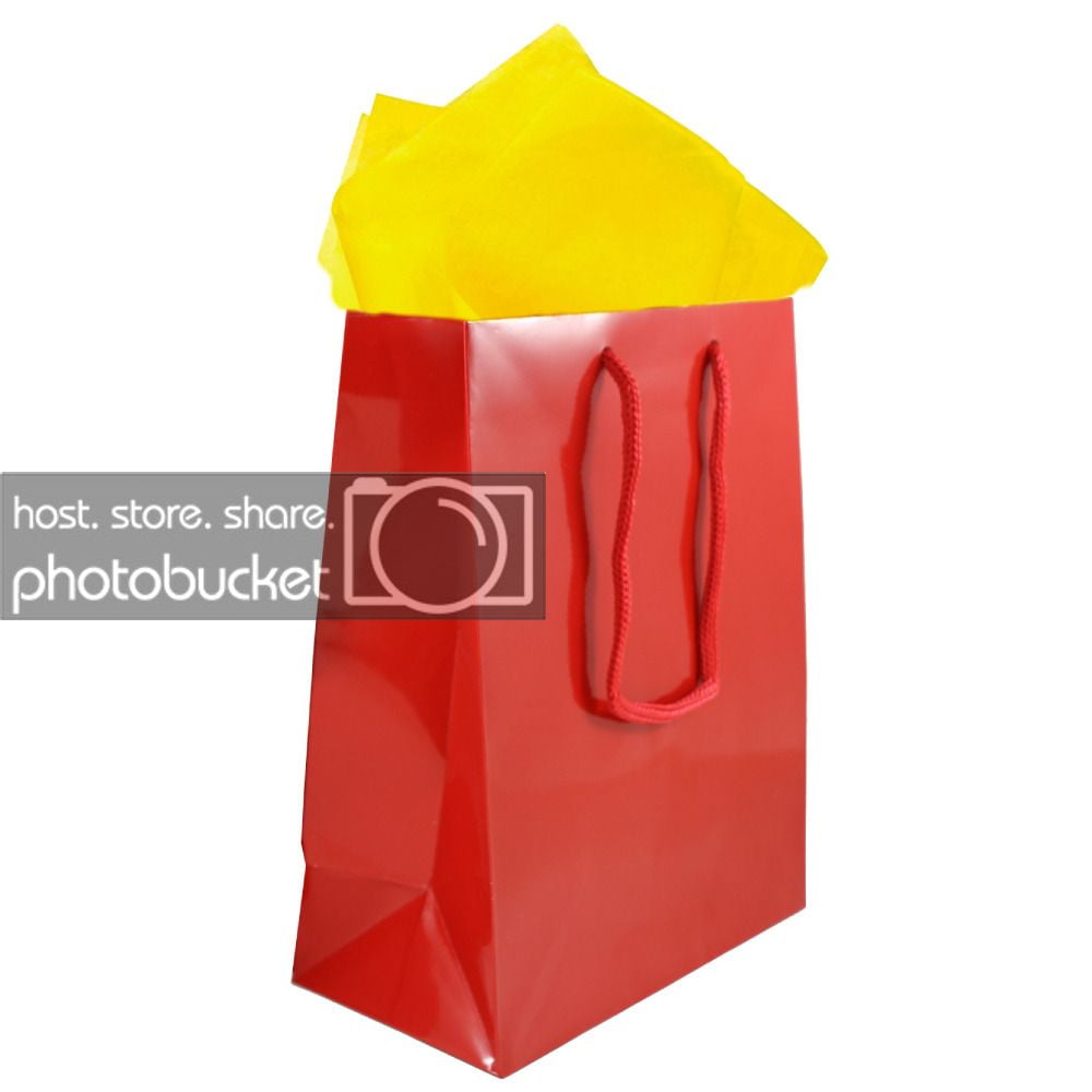 JAM Gift Bag Assortment, 2 Red Bags & Yellow Tissue Paper, 3/Pack