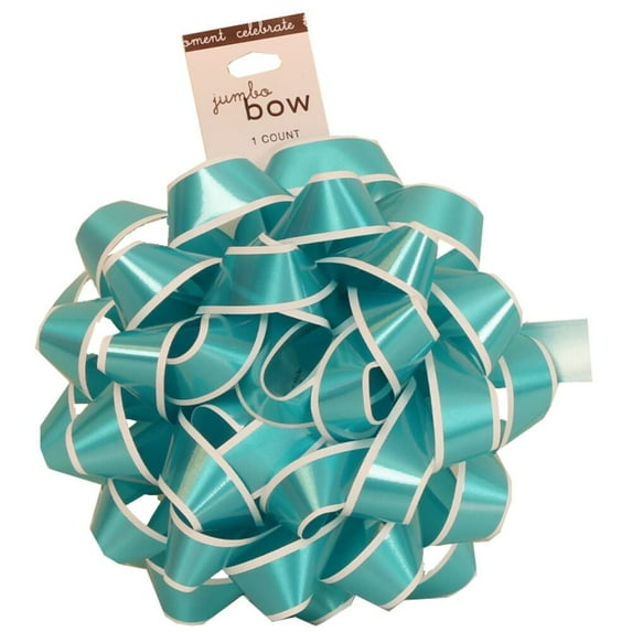 JAM Gift Bows, Blue with White Edge, 100/Pack, Medium, 5.5 In Diameter
