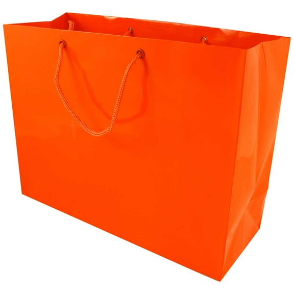 JAM Glossy Gift Bag, 10 x 13 x 5, Orange, 1/Pack, Large Horizontal