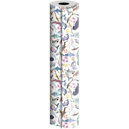 JAM Industrial Bulk Wrapping Paper, 1/Pack, Shark Party Gift Wrap, 416 Sq Ft (1/4 Ream)