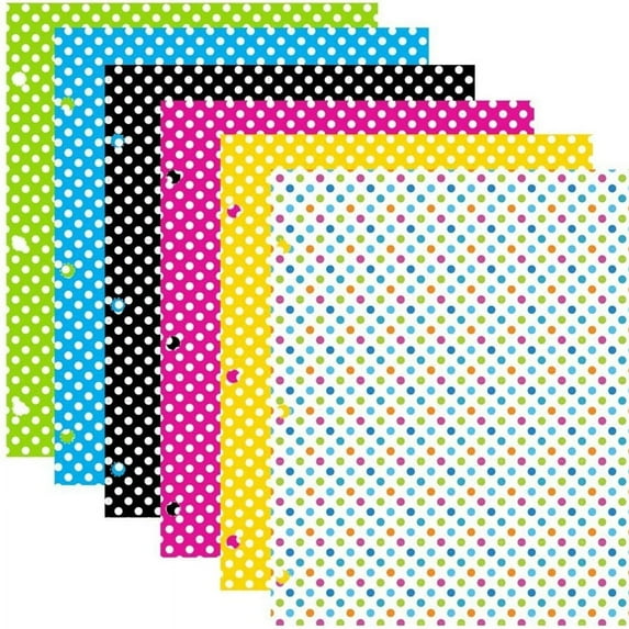 JAM, Laminated Two Pocket Glossy 3 Hole Punch School Folders, Assorted Polka Dot Colors, 6 Per Pack