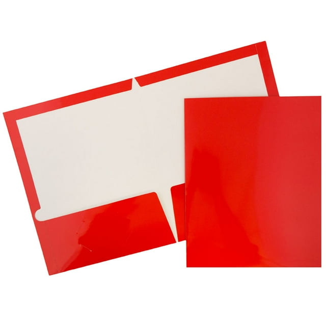 JAM Laminated Two Pocket Glossy Folders, Red, Bulk 100/Box
