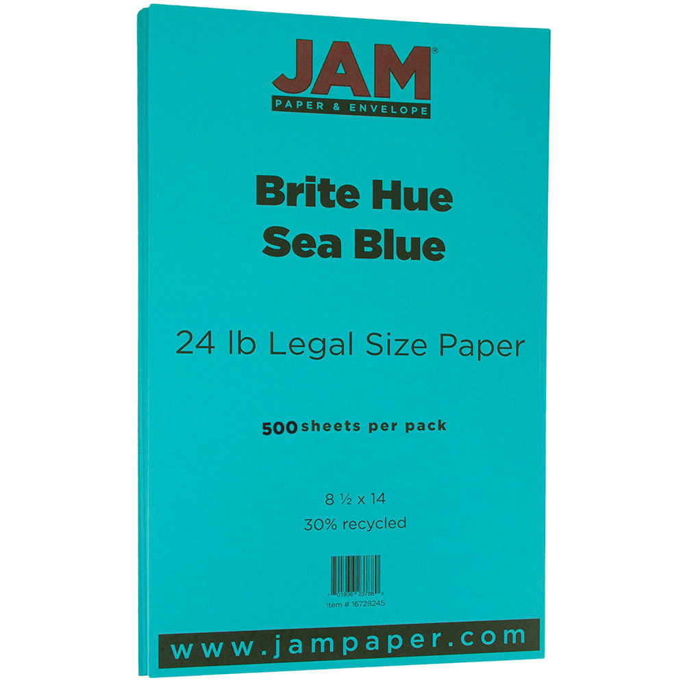 JAM Legal Paper, 8.5x14, 24lb Sea Blue, 500/Pack - image 1 of 2