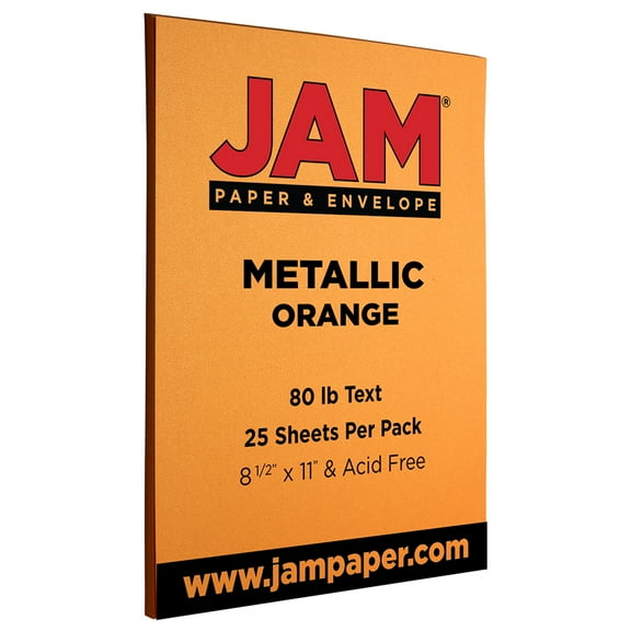JAM Metallic Paper, 8.5 x 11, 32lb Orange, 25/Pack