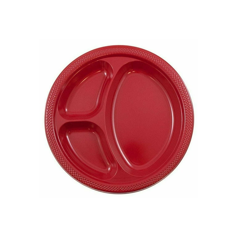 Jam Paper Plastic 3 Compartment Divided Plates Large 10 1 4 inch Red 20 Pack