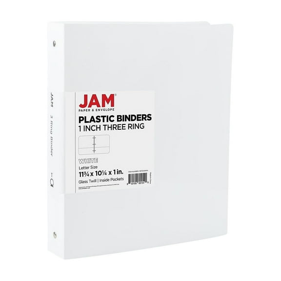 JAM Paper 1" 3-Ring Flexible Poly Binder White (PB75239WH)