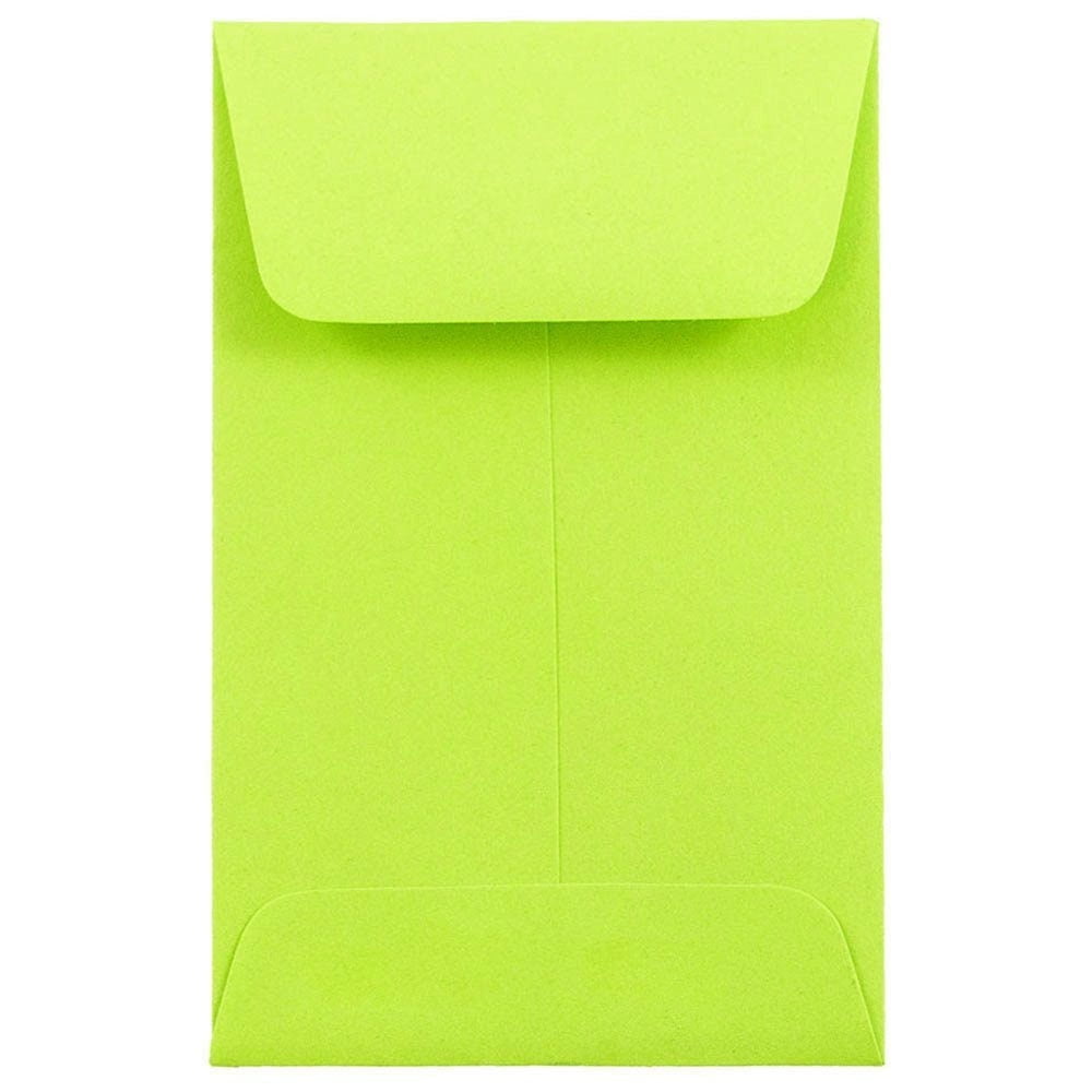 JAM Paper #1 Coin Envelopes, 2 1/4 x 3 1/2, Lime Green, 100/Pack