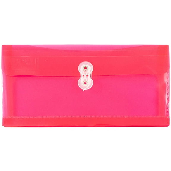JAM Paper #10 Plastic Business Envelope with Button and String Tie Closure, 5 1/4 x 10, Pink, 12/pack