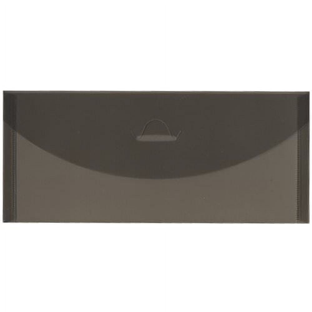 JAM Paper #10 Plastic Envelopes, Tuck Flap, 4.25" x 9.75", Smoke Grey, 12 Per Pack