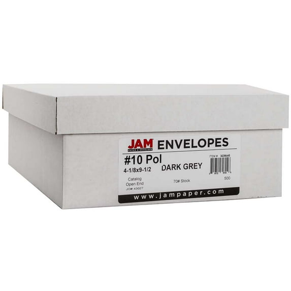 JAM Paper #10 Policy Envelopes, 4.1x9.5, Dark Gray, 500/Box
