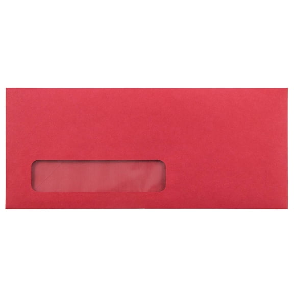 JAM Paper #10 Window Envelopes, 4 1/8 x 9 1/2, Red, 50 per Pack