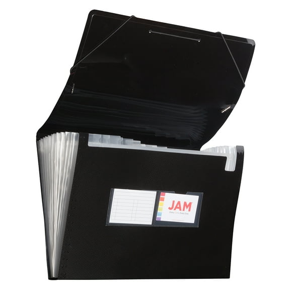 JAM Paper 13 Pocket Expanding File, Black, 1/Pack, Legal Size, 10 x 15