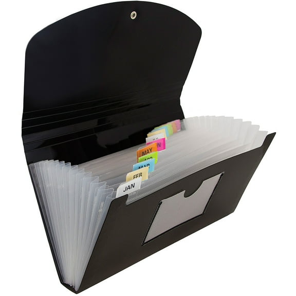 JAM Paper 13 Pocket Expanding File, Black, 24/Pack, Check Size, 5 x 10 1/2