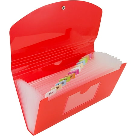JAM Paper 13 Pocket Expanding File, Red, Check Size, 5" x 10 1/2", 1/Pack
