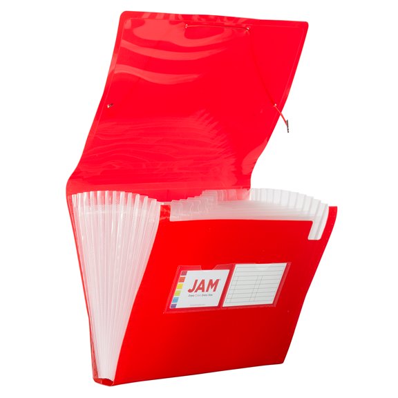 JAM Paper 13 Pocket Plastic Expanding File Accordion Folders Letter Size 9 x 13 Red Sold