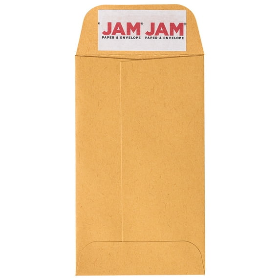 JAM Paper #3 Coin Business Commercial Envelopes, 2 1/2" x 4 1/4", Brown Kraft Manila, 500 Per Carton