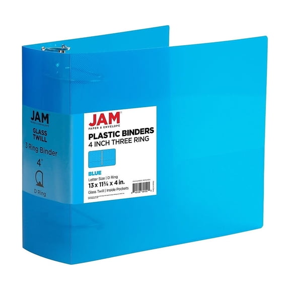 JAM Paper 4" 3-Ring Flexible Poly Binder Blue (PB75245BU)