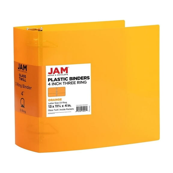 JAM Paper 4" 3-Ring Flexible Poly Binder Orange (PB75245OR)