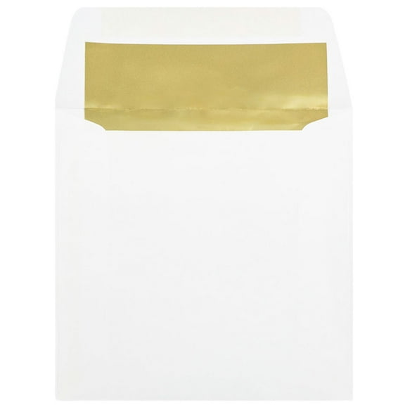 JAM Paper 6 x 6 Square Foil Lined Envelopes, White with Gold Foil, 50 per Pack