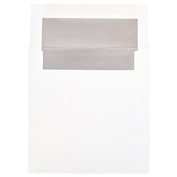 JAM Paper 6 x 6 Square Foil Lined Invitation Envelopes, White with Silver Foil, 25 per Pack