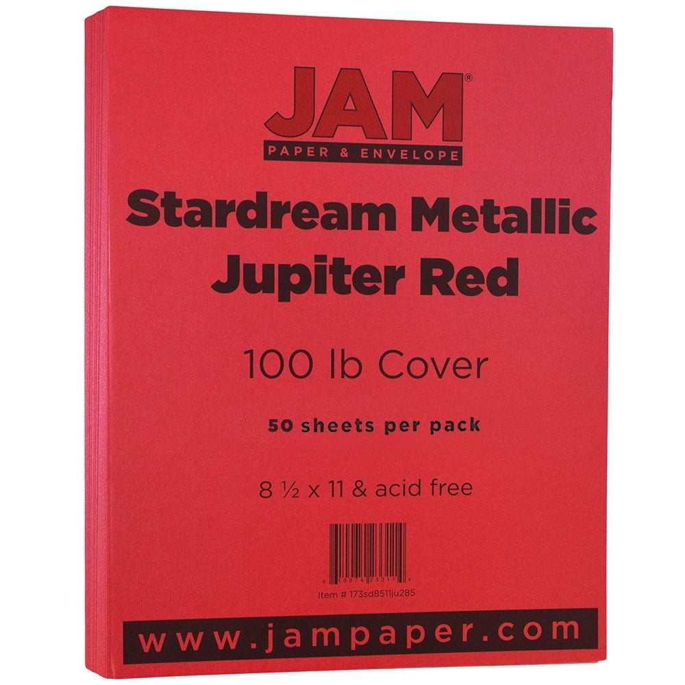 JAM Paper 8-1/2 x 11 Metallic 110 lb Cover Cardstock, Jupiter Red, 50 ...