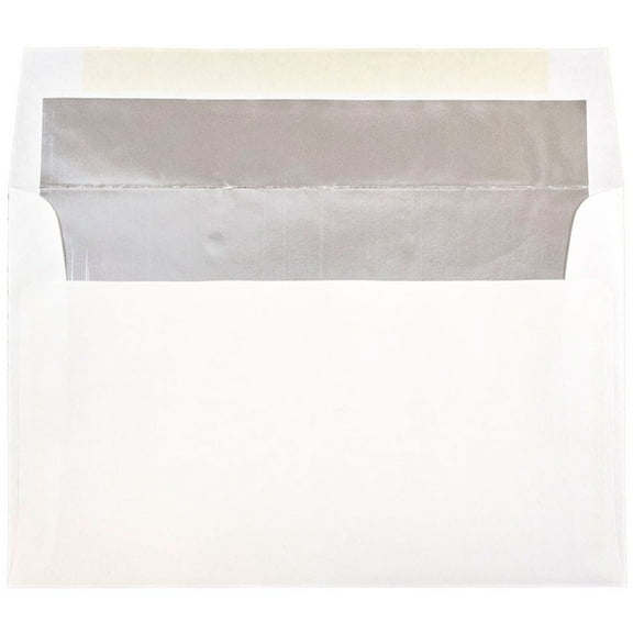 JAM Paper A10 Foil Lined Invitation Envelopes, 6 x 9 1/2, White with Silver Foil, 50 per Pack