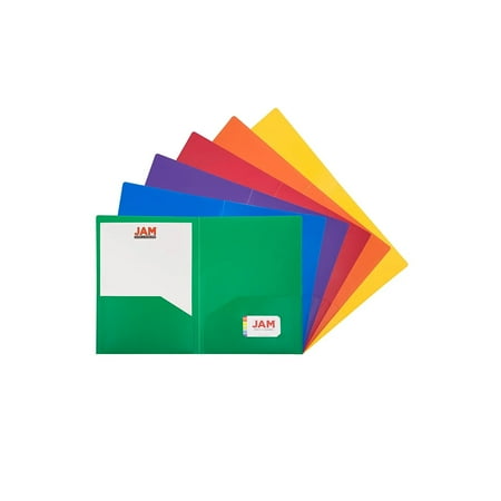 JAM Paper A4 Heavy Duty 2-Pocket Plastic Presentation Folders Multicolored Assorted Primary Colors