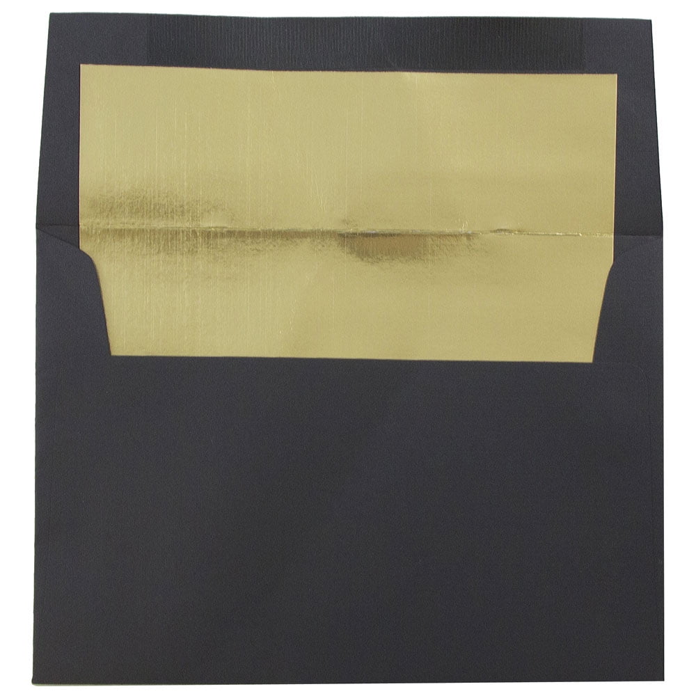 JAM Paper A6 Foil Envelopes, 4 3/4 x 6 1/2, Black with Gold Foil, 50 per Pack