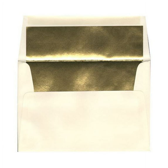 JAM Paper A8 Foil Envelopes, 5.5x8.1, 50/Pack, Ecru with Gold Foil