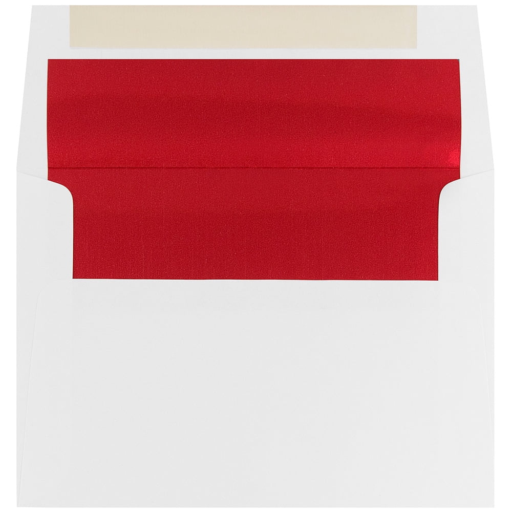 JAM Paper A8 Foil Lined Envelopes, 5 1/2 x 8 1/8, White with Red Foil, 50 per Pack