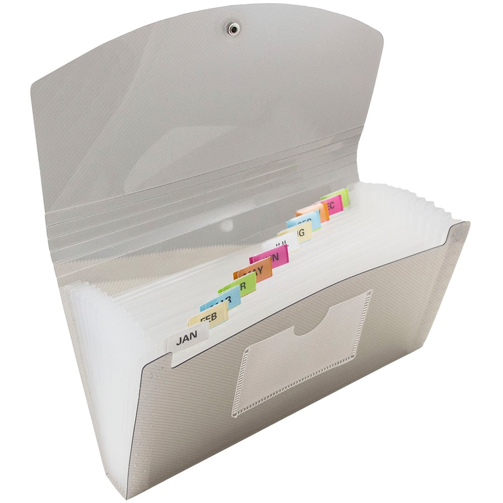 JAM PAPER & ENVELOPE JAM Paper Accordion Folders, 13 Pocket Plastic Expanding File, 5 x 10 1/2, Smoke Grey
