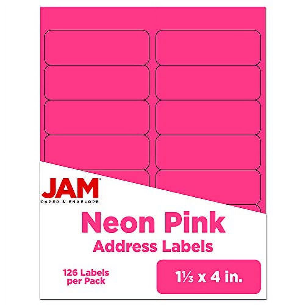JAM PaperÂ® Address Labels 1 1/3 x 4 in Neon Pink 14 Labels per
