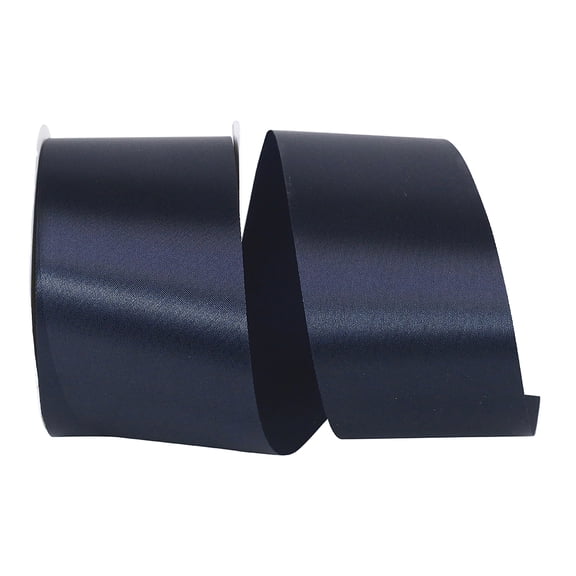 JAM Paper All Occasion Dark Navy Blue Polyester Allure Single Face Satin Ribbon, 1800" x 2.5"