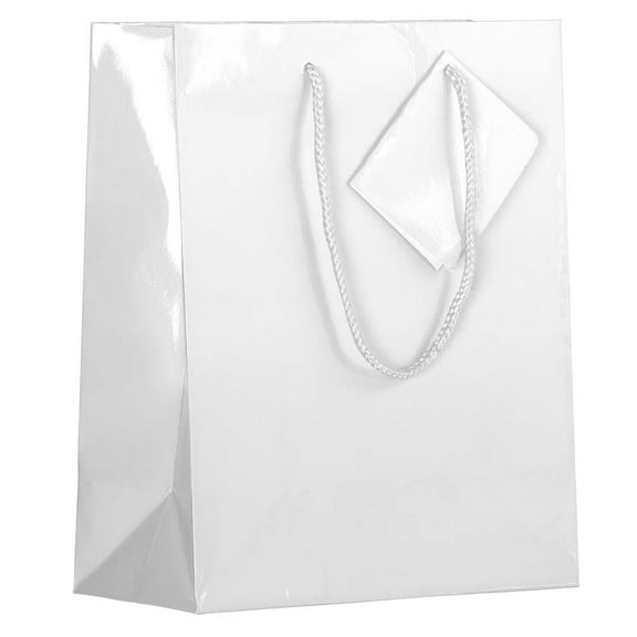 JAM Paper All Occasion Glossy Paper Gift Bag, 8 x 10 x 4, White, 1/Pack, Medium