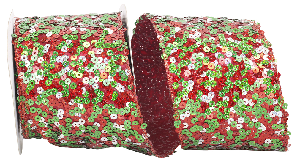Jam Paper All Occasion Multi-Color Polyester Christmas Sequin Ribbon, 10yd x 4in, 1/Pack, 52640347952WM