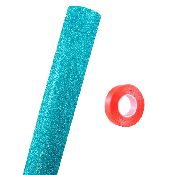 JAM Paper Aqua Blue Glitter Wrapping Paper with Tape, All Occasion, 25 Sq. ft., 1/Pack