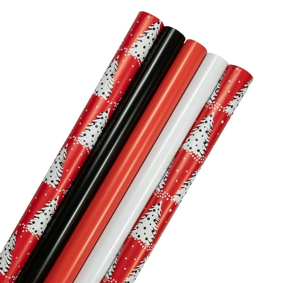 JAM Paper Assorted Christmas Wrapping Paper, 115 Sq Ft Total, Modern Cheer Set, 5 Rolls