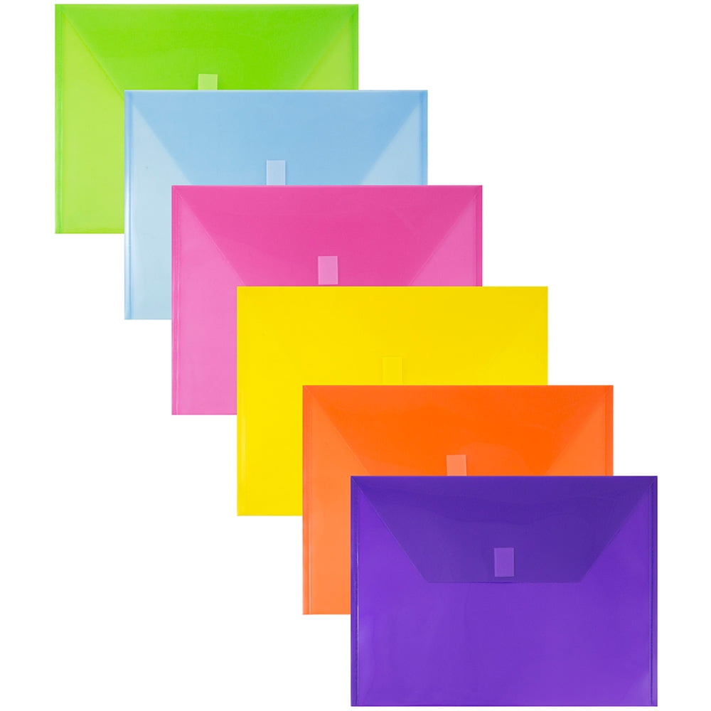JAM PAPER & ENVELOPE JAM Paper Assorted Plastic Hook & Loop Envelopes, 9 3/4 x 13, Multicolor, 6 per Pack