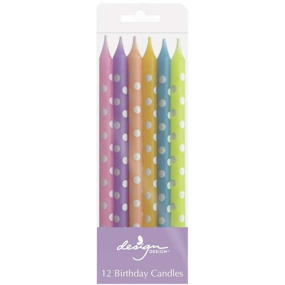 JAM Paper Birthday Candles, 4x.25, 12/Pack, Light Colors with Polka Dots