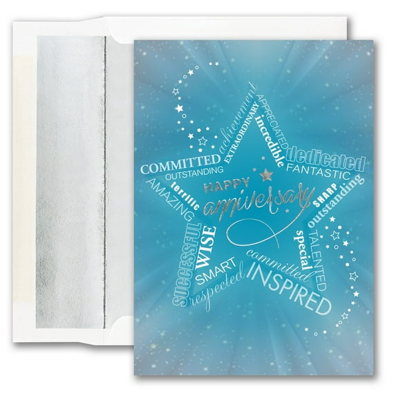 JAM Paper Blank Anniversary Card & Matching Envleopes Set, Anniversary Wording Star, 25/Pack