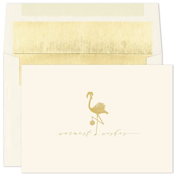 JAM Paper Blank Holiday Cards & Matching Envelopes, 5 5/8 x 7 7/8, Golden Flamingo, 16/Pack