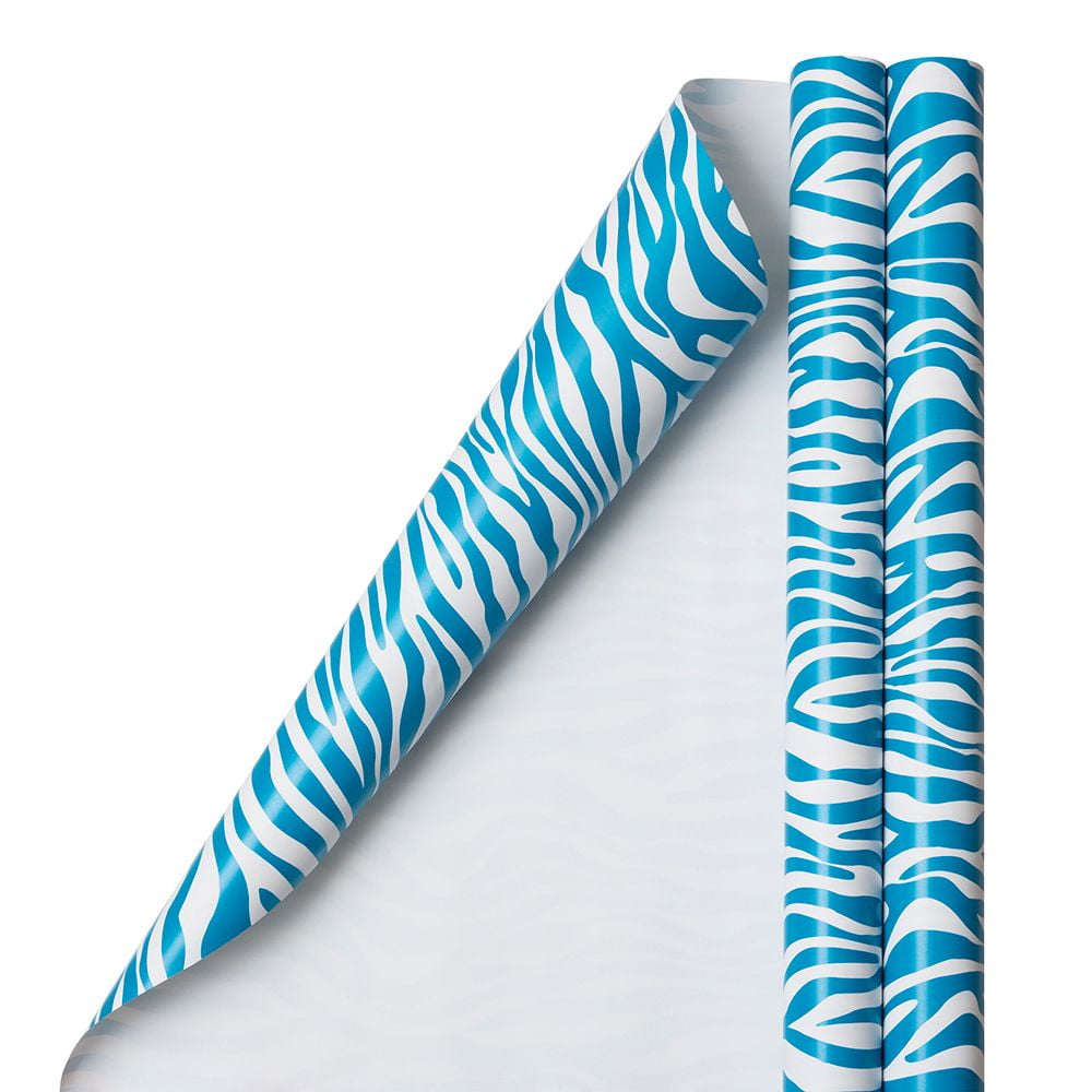 JAM Paper Blue & White Zebra Wrapping Paper, 50 Sq ft.Total, 2 per Pack