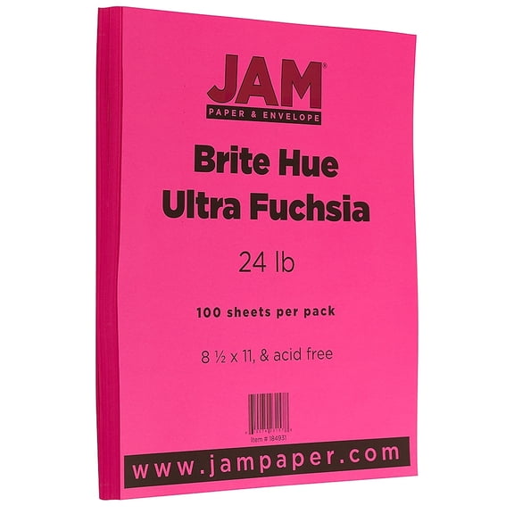 JAM Paper Bright Color Paper, 8.5 x 11, 24 lb Brite Hue Ultra Fuchsia Pink, 100 Sheets/pack