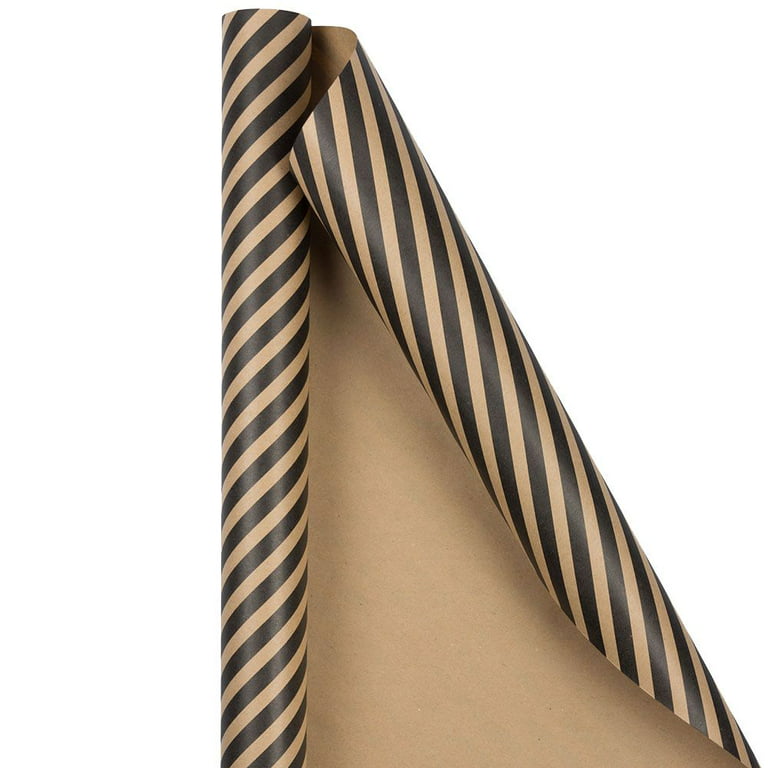 JAM Paper Wrapping Paper Striped 25 Sq Ft Black Brown Kraft