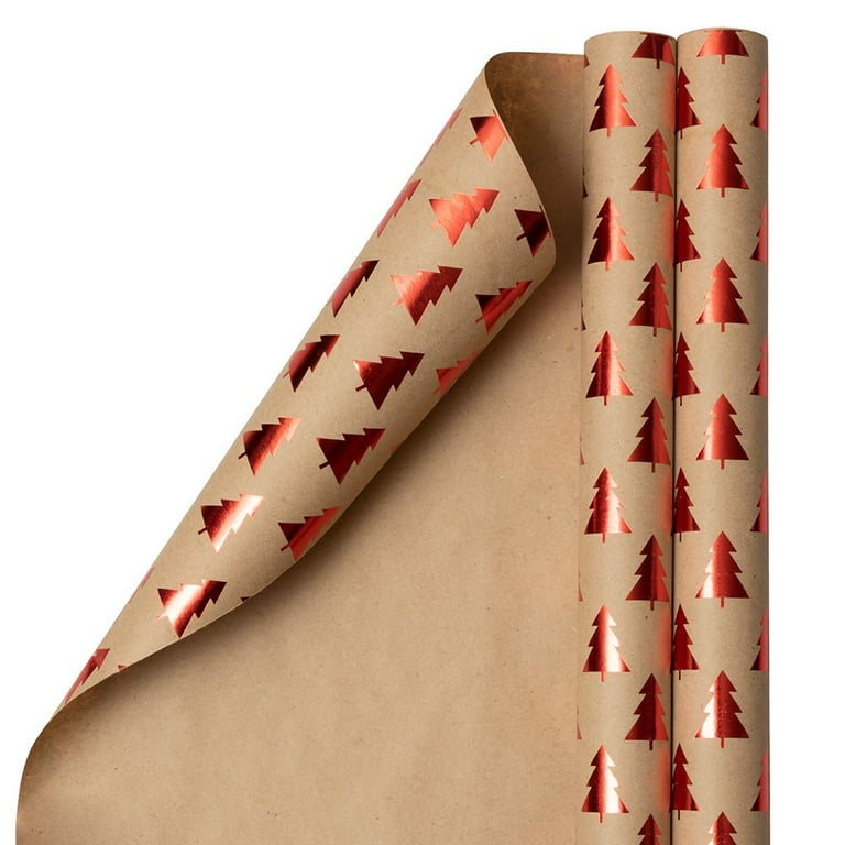 Jam Paper Brown Paper Christmas Kraft Gift Wrap Papers, with Red Christmas Trees (2 Rolls) 50 Sq ft., 165KT25reaWM