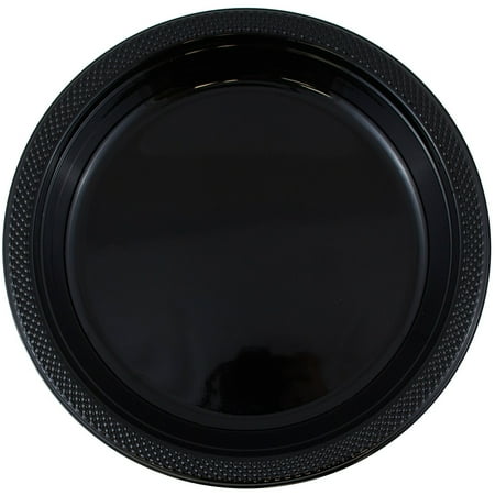 JAM Paper Bulk Round Plastic Party Plates, Black, 200/Box, Medium, 9"